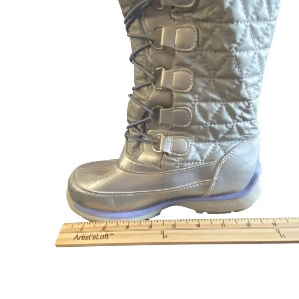 Lands End Snowflake Tall Silver Insulated Snow Boots Lined Faux Fur Girls Size 1